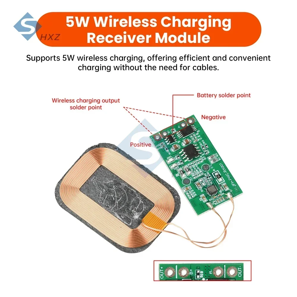 Modulo ricevitore di ricarica wireless da 5 W per batterie agli ioni di litio da 3,7 V - Bobina compatta con scheda fai da te con protezione da sovraccarico e cortocircuito