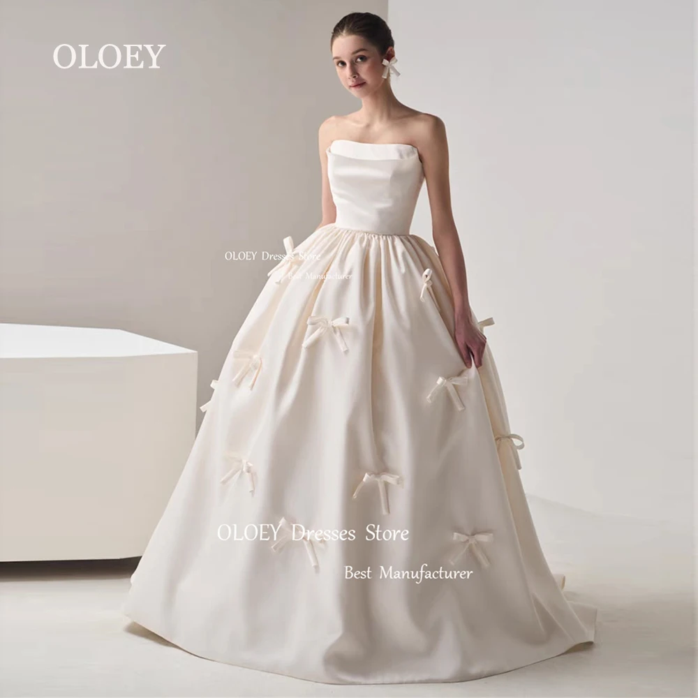 

OLOEY Simple Strapless Wedding Dresses Silky Taffeta Bridal Gowns Vestido De Noiva Floor Length A Line Button Back Custom Made