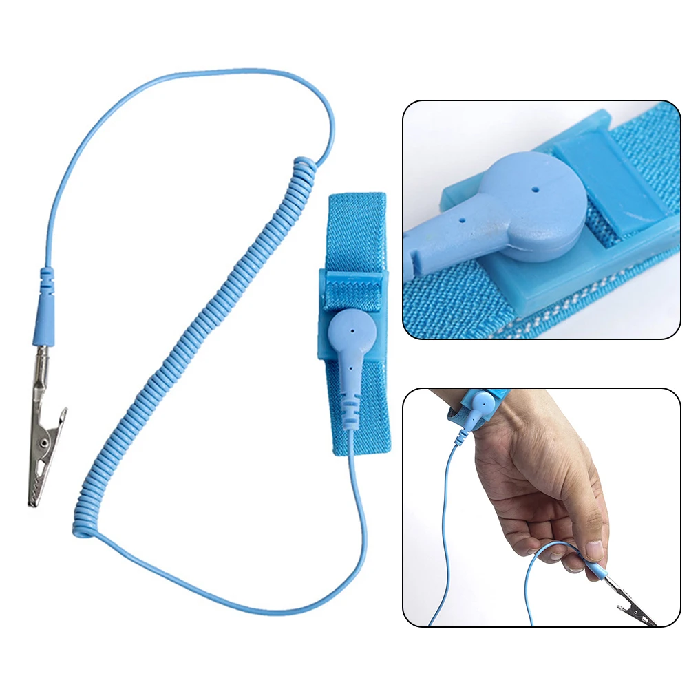 벨트 정전기 방지 손목 스트랩 조정 가능한 파란색 유선 접지 팔찌는 정전기 축적을 방지합니다. 부드러운 탄성 밴드