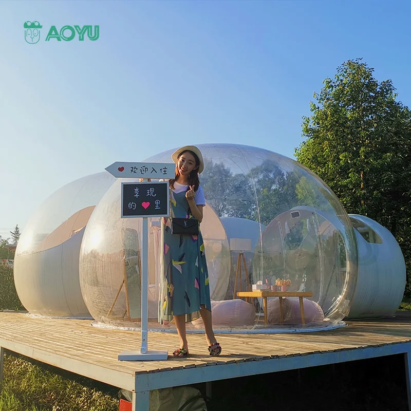 

2 Room Large Outdoor Single Tunnel House Hotel Bathroom Clear Inflatable Two Tunnel Inflatable Bubble Tent Transparent