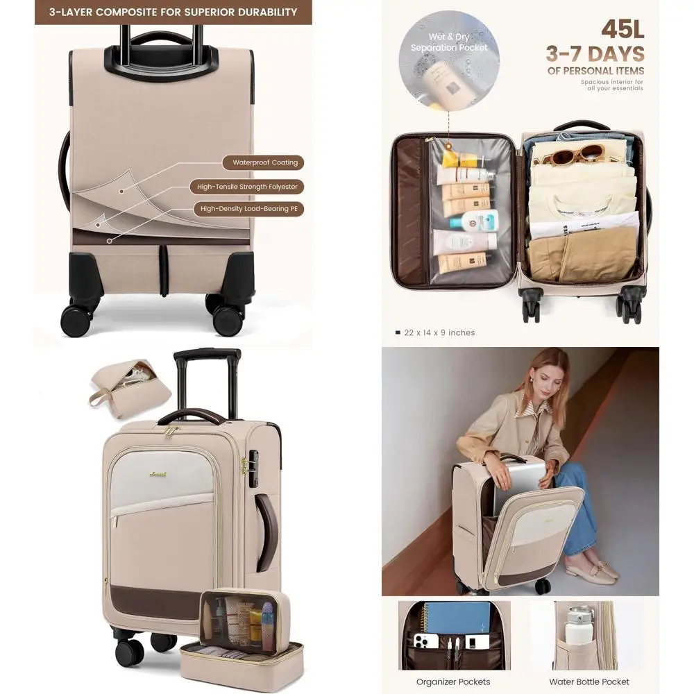 

Набор из 4 предметов: чемоданы для ручной клади 22x14x9 дюймов, одобренные авиакомпаниями, с колесами и замком TSA, для поездок на выходные