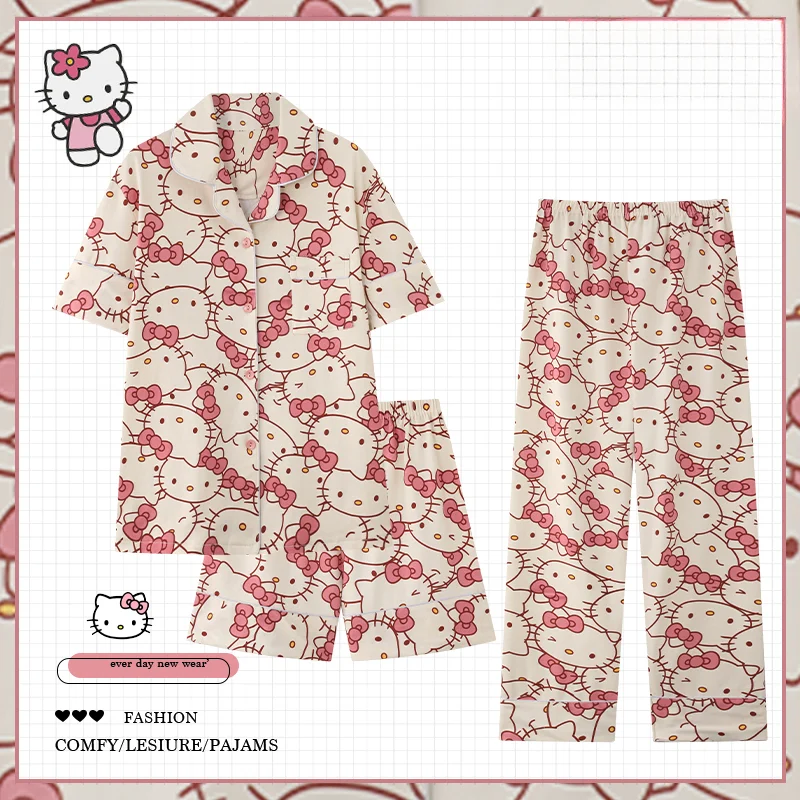 

Короткая Пижама с героями аниме Sanrio Hello Kitty Kuromi Kawaii, свободная Пижама с героями мультфильмов, комплекты пижам, короткая одежда для девочек, подарки на день рождения