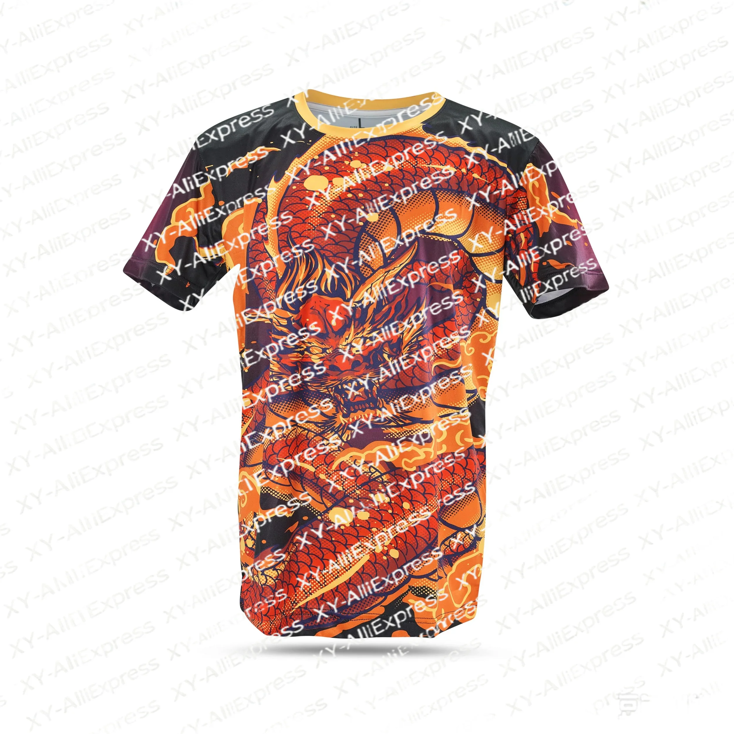 Oriental Fire Dragon Art Print Men Sport Tee, Lightweight Breathable Short Sleeve Shirt for Training, Outdoor & Casual Daily Use