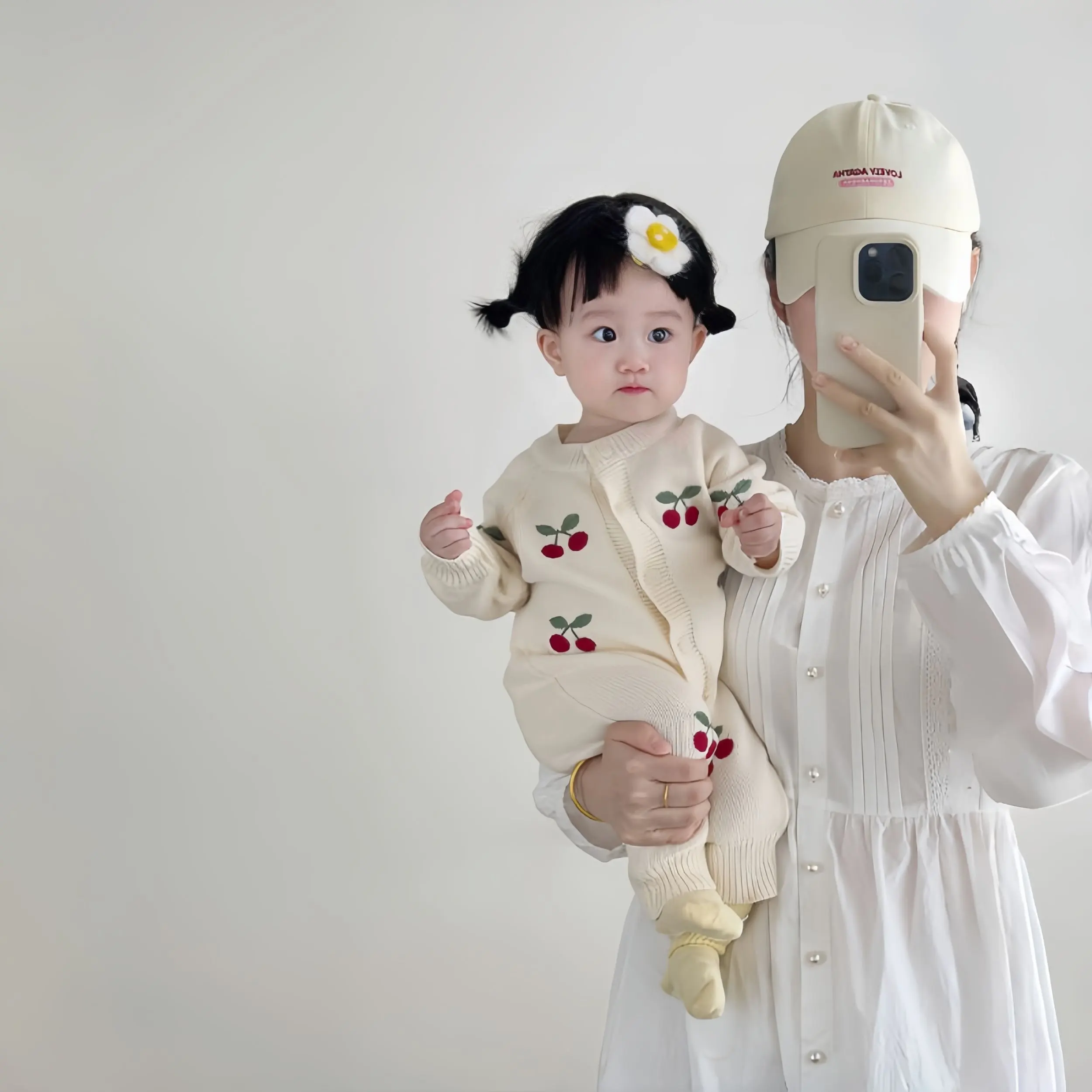 2026 Autumn Baby Girls Cute Cherry Knitting Long Sleeve Rompers Infant Kids Soft Warm Overalls Jumpsuit