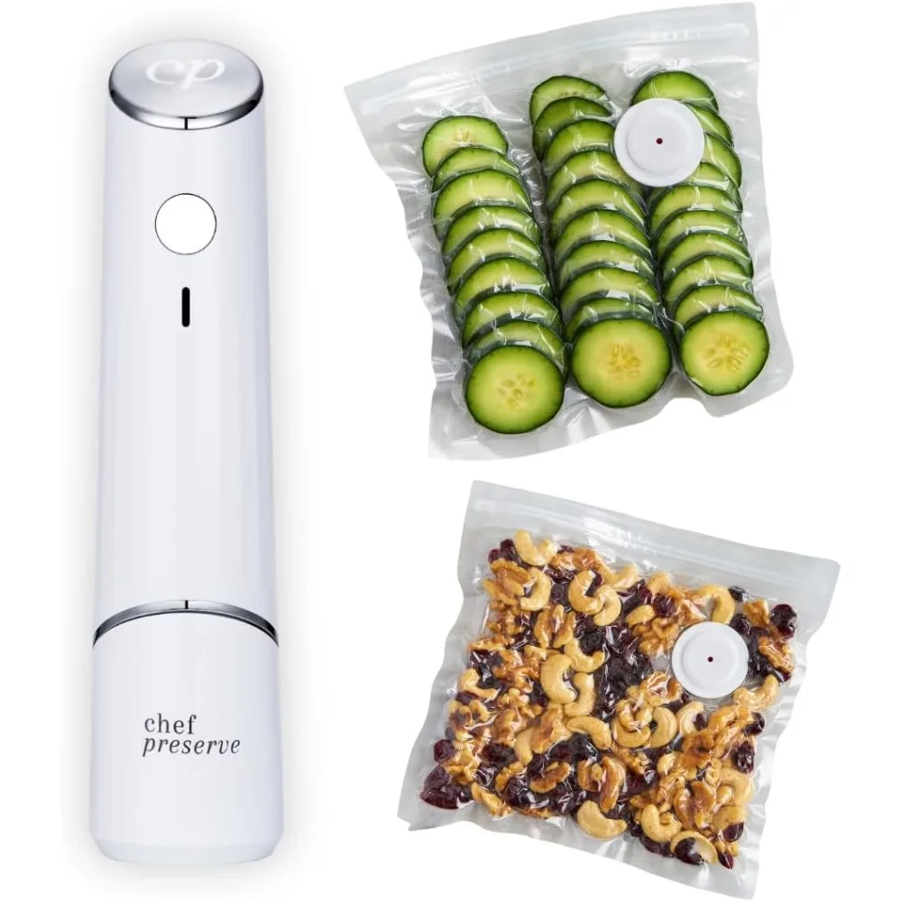 

Vacuum Sealer + 30 Bags POWERFUL QUICK & EASY TO USE REUSABLE & RESEALABLE BAGS RECHARGEABLE PORTABLE & WIRELESS