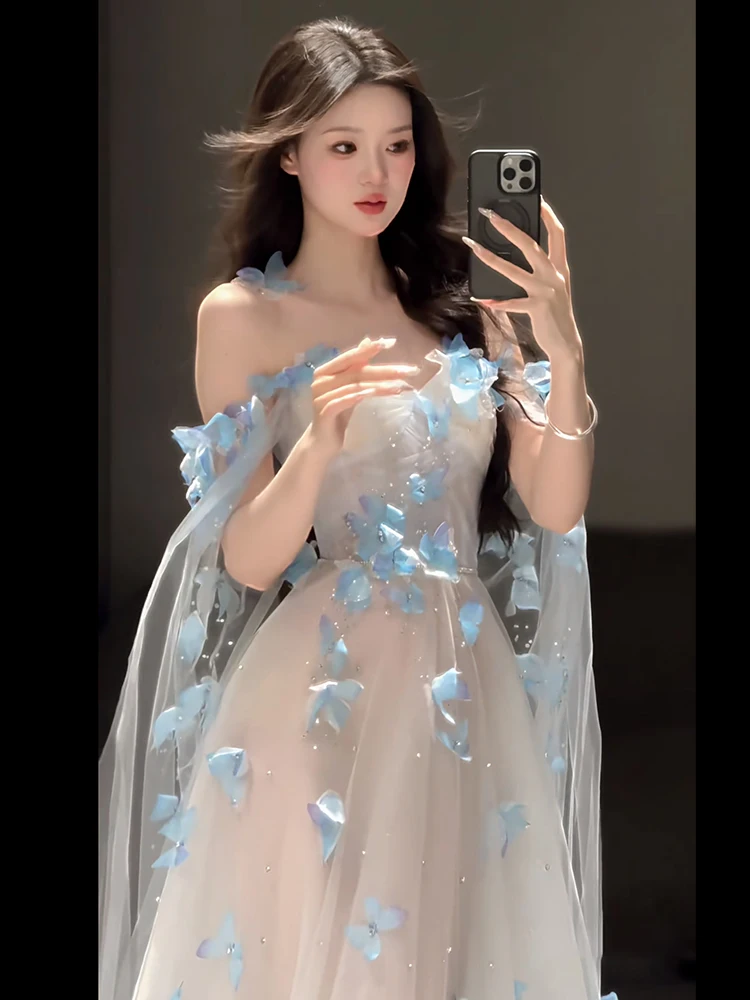 

Синяя вечерняя юбка Blue Fairy T для женщин, с цветочным принтом, средней посадкой, длинная, без рукавов, для дня рождения, свадьбы, вечеринки, костюм