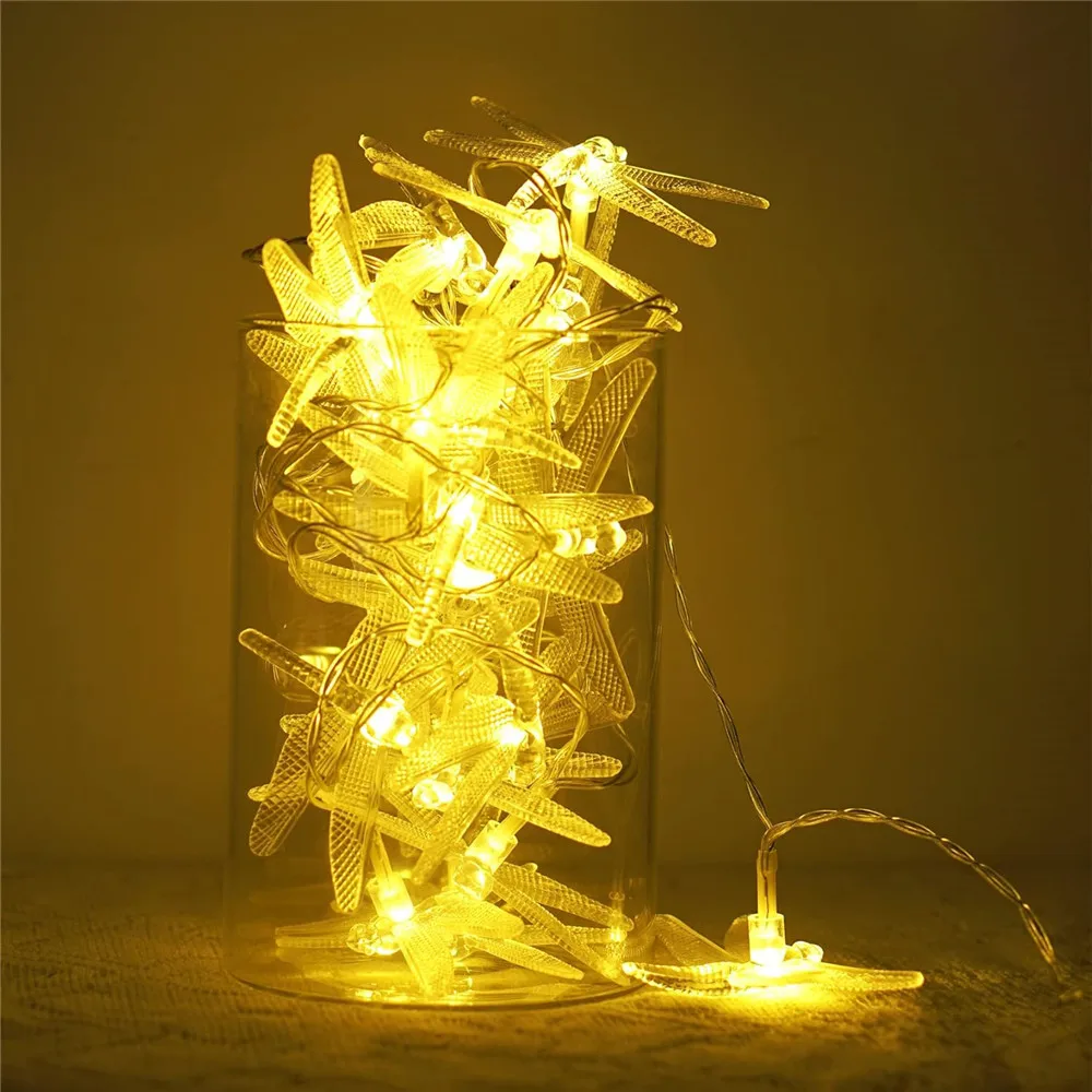 Libellen-Lichterkette, 40 LEDs, dekorativer funkelnder Lichterkette, batteriebetrieben, für Schlafzimmer, Hochzeit, Weihnachtsdekoration – Detail 7