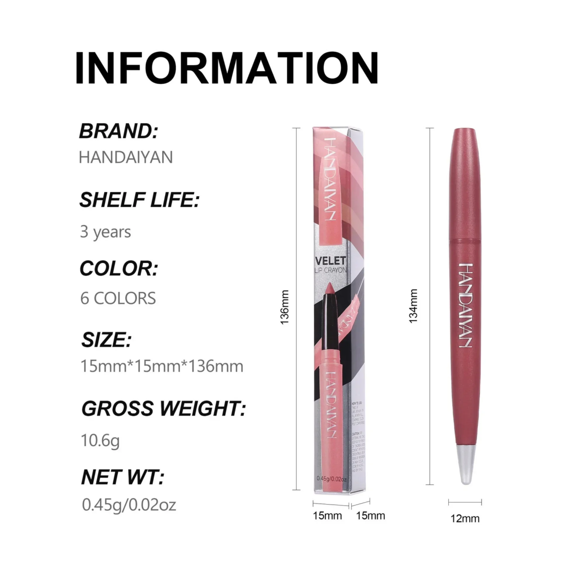 Penna per labbra opaca a 6 colori Matita per rossetto con texture super morbida Penna per trucco snellente per labbra precisa a lunga durata