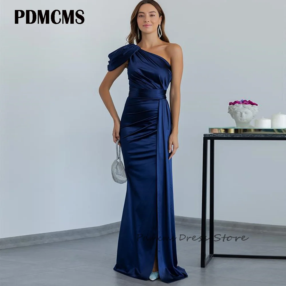 

SSYTENS Dark Blue One Shoulder Evening Dresses Cap Sleeve Party Dress Sleeveless Floor Length Prom Gowns Custom Vestidos De Noch