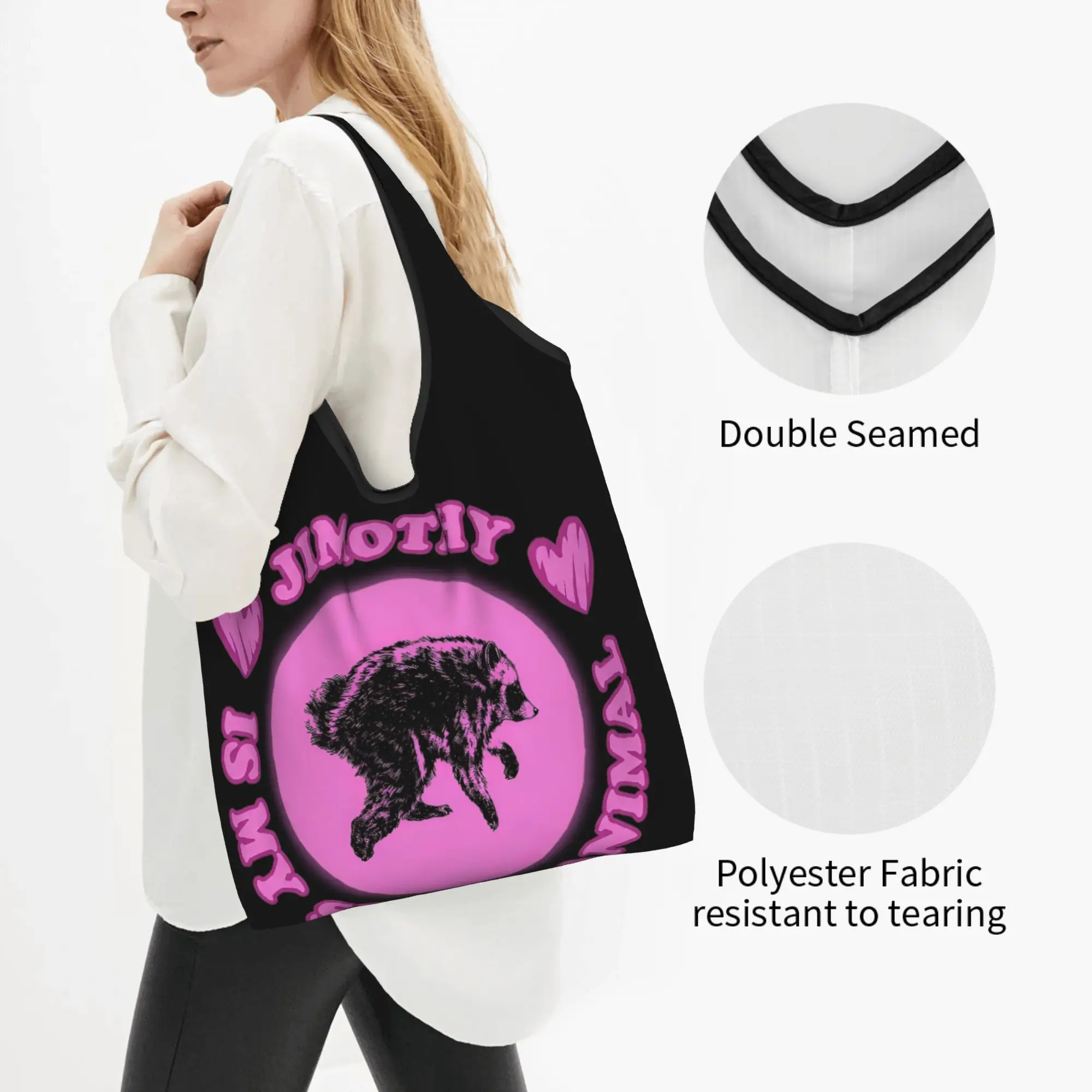 Custom Jimothy Raccoon Shopping Bag Women Portable Large Capacity Groceries Spirit Animal Raccoon Shopper Tote Bags