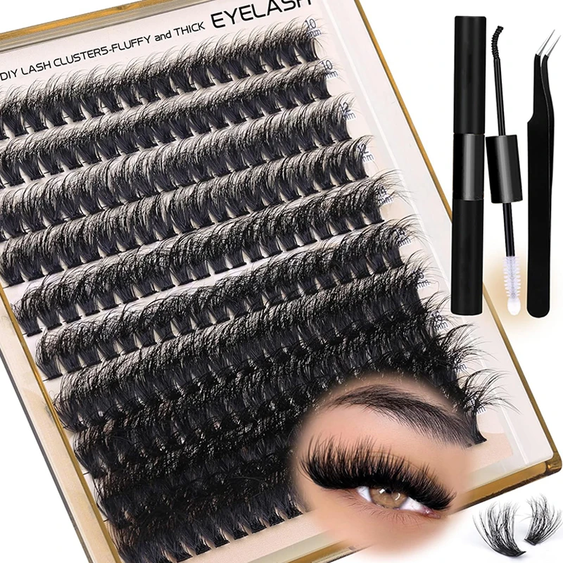 Fluffy Thick Lash Clusters DIY Eyelash Extension 10-18mm D Curl Lash Clusters 200D Wispy Individual Eyelash Extensions Clusters