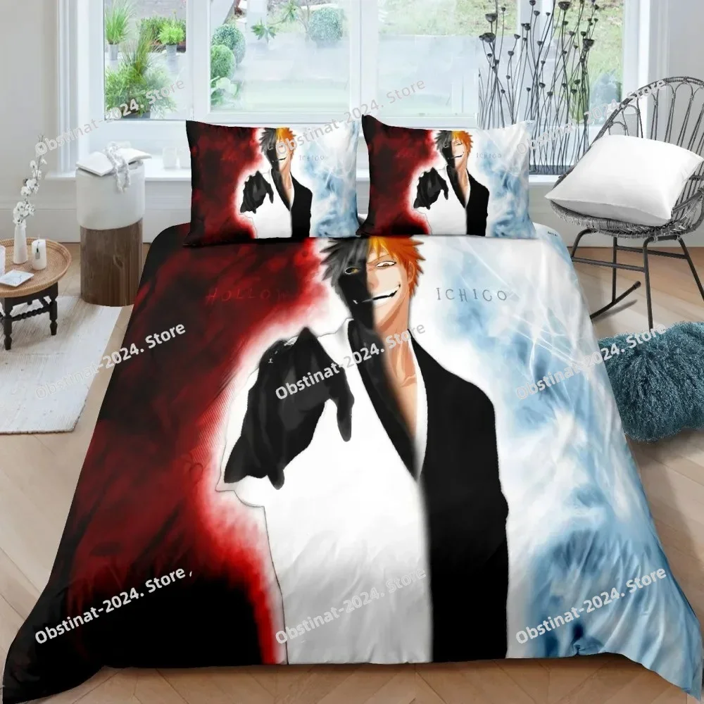 3D 블리치 쿠로사키 이치고 침구 세트 베개 커버 포함 침대 이불 커버 부드러운 싱글 더블 퀸 슈퍼 킹 사이즈 침구