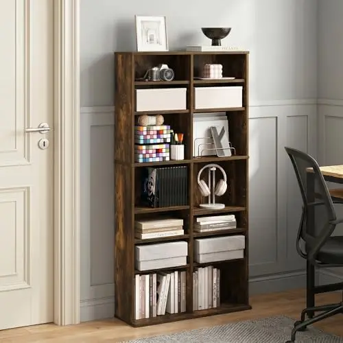 16-Shelf Wide CD Rack, 8 x 2 DVD Storage Cabinets with Adjustable Shelves, Easy Assembly DVD Shelf, Media Shelf for CD