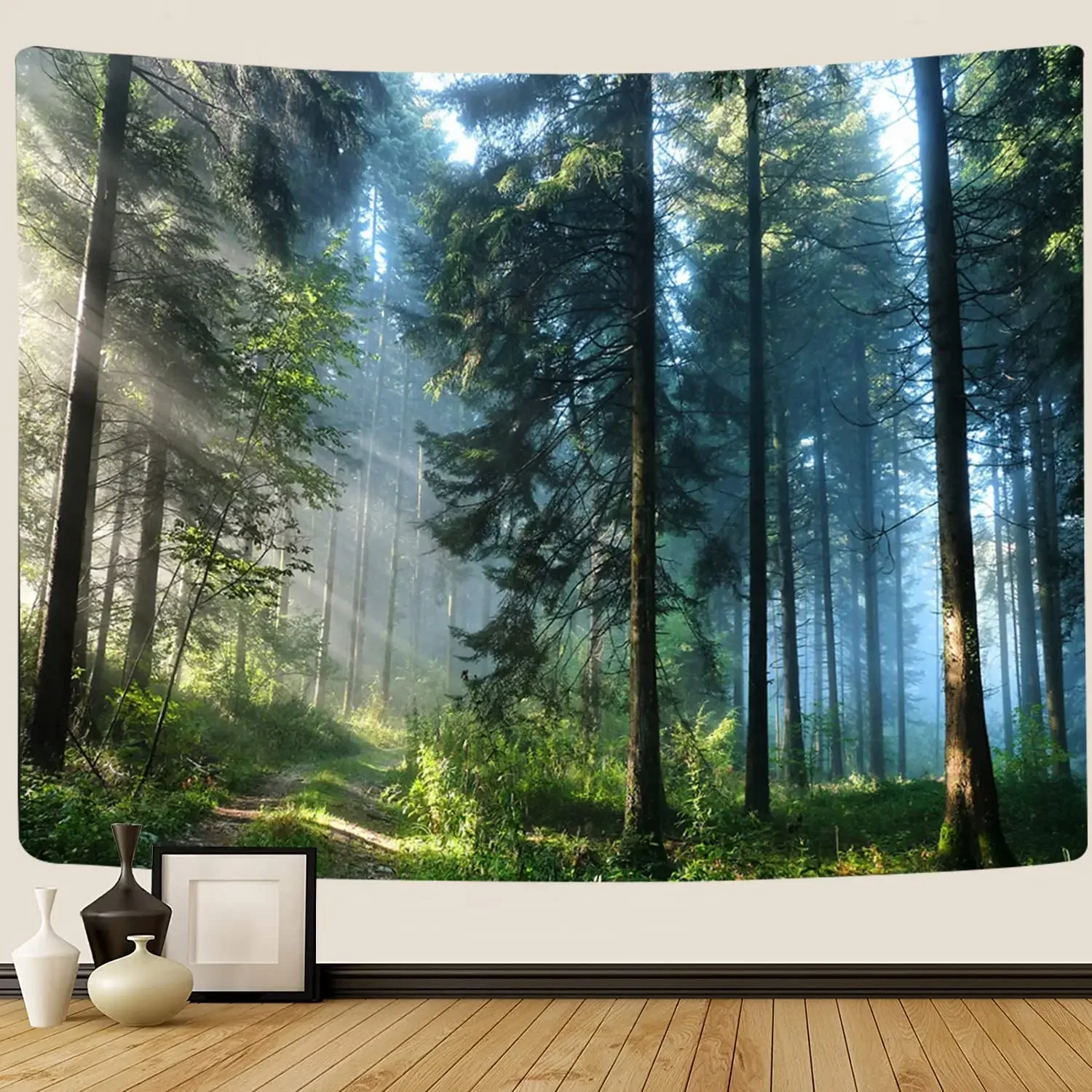 Morning Forest Tapestry Home Decor Landscape Tapestry Living Room Bedroom Dorm Decoration Nature Green Fresh Woodland Tapestry