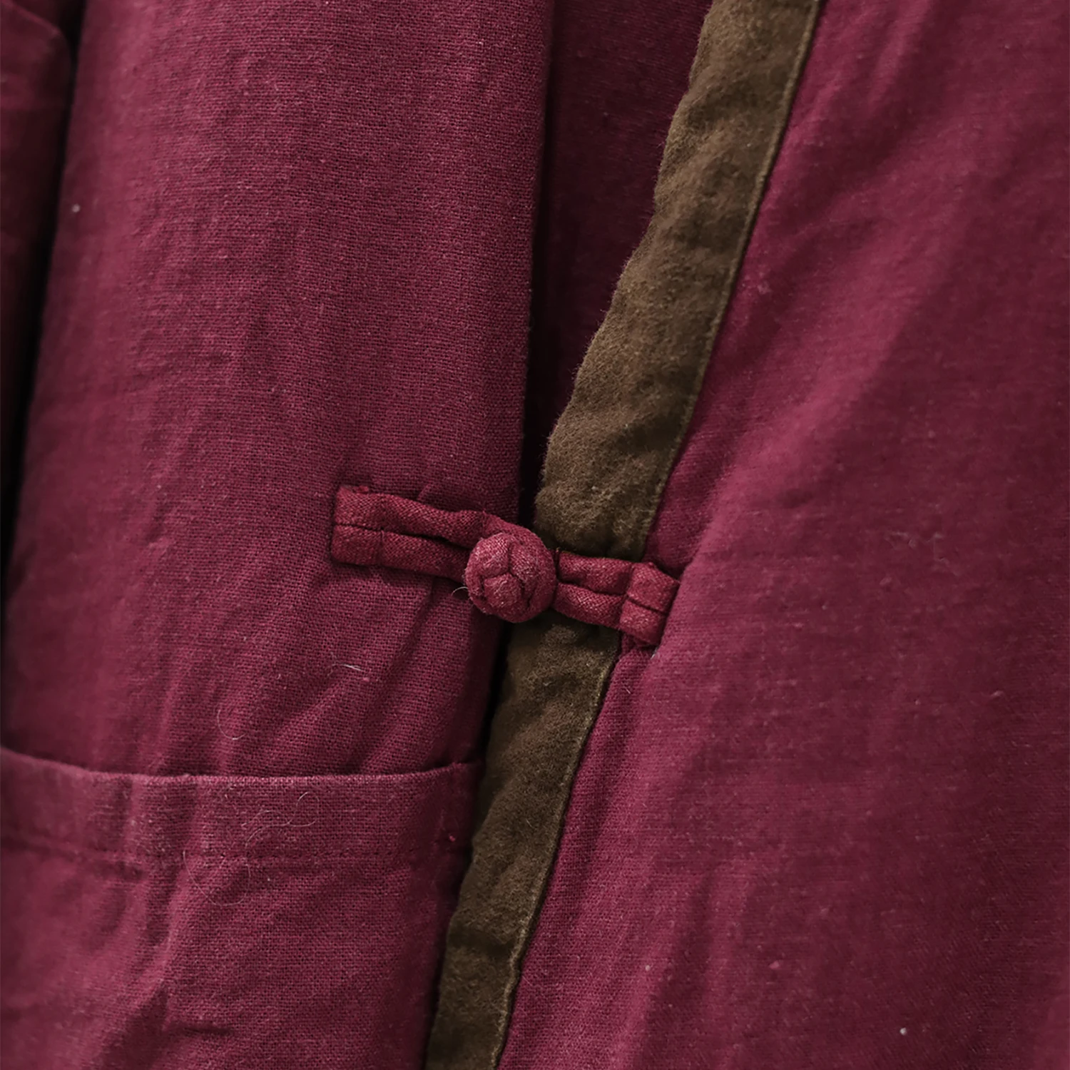 LZJN المرأة الشتاء بلون القطن الكتان خمر Arty فضفاض منتصف طول مبطن الوقوف طوق الضفدع زر معطف الموضة الدافئة #6