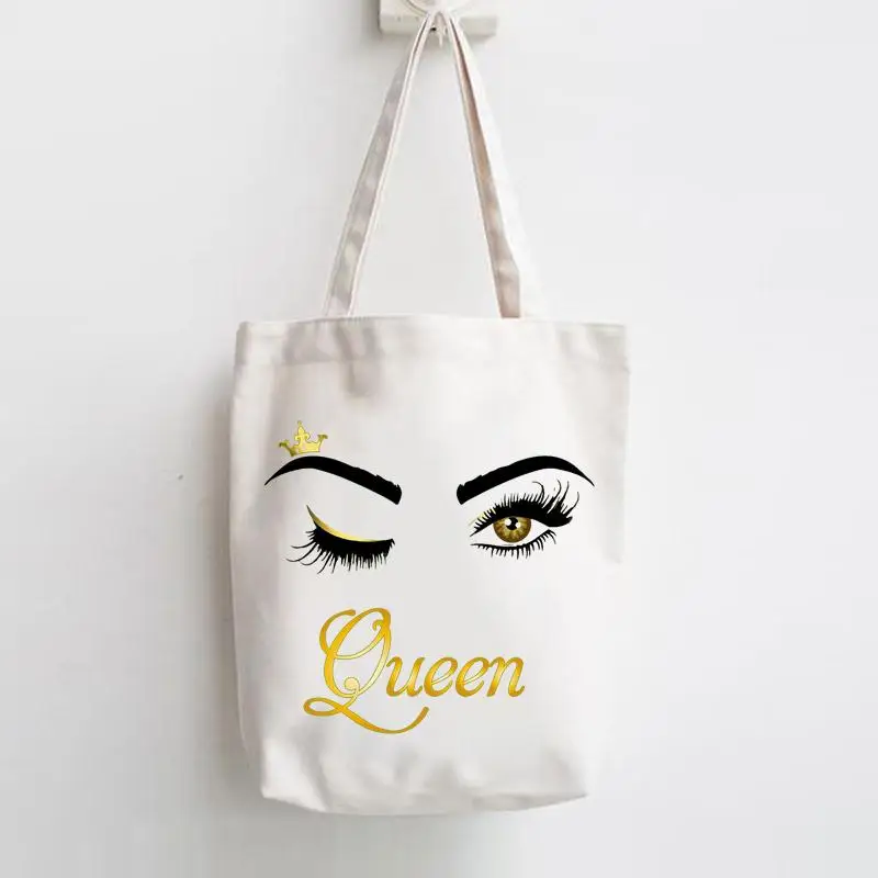 Print Shopper  Women Elegant Trend Cute Tote Bag Elegant Eye Lashes Trend Handbags Shoulder Canvas Bags Casual Shopping Girls