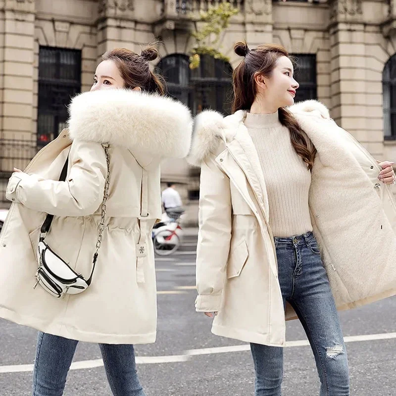 2021 New Women's Coat Winter Jacket Hooded Long Thick Warm Cotton Padded Parkas Female Fleece Inside Liner Jackets Coats