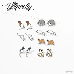 2023 New Cartoon Long Tail Mouse Acrylic Stud Earrings Resin Epoxy Ear Fashion Jewelry Earrings for Women Girls