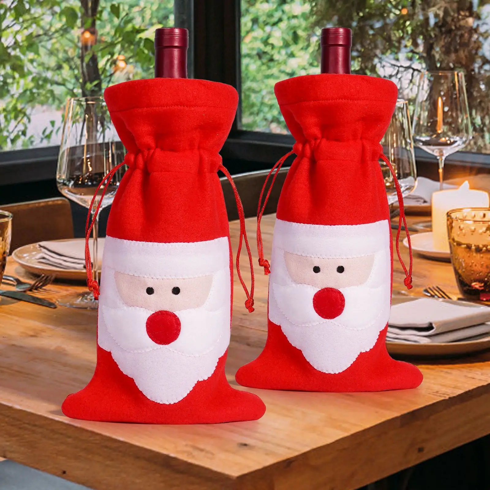 

5pcs/set, Christmas Cloth Knitted Wine Bottle Cover With Red Santa Claus,For Holiday Scene Layout Christmas HomeTable Decoration