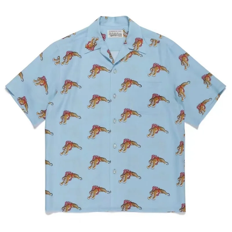 

WACKO MARIA High Quality Summer Heavenly Tokyo Full Print Ring of Fire Tiger Totem Hawaii Short Sleeve Shirt