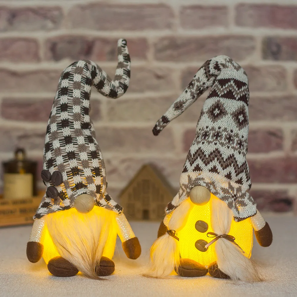 Gnome Christmas Ornaments with Light Handmade Swedish Tomte Xmas Gnomes Plush Doll Scandinavian Santa Elf Table Ornaments