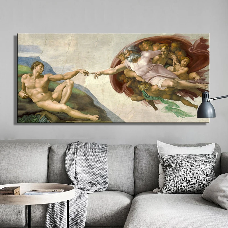 Sistine Chapel Ceiling Fresco of Michelangelo Creation of Adam Posters Wall Art Picture Canvas Paintings Decoration Home Decor