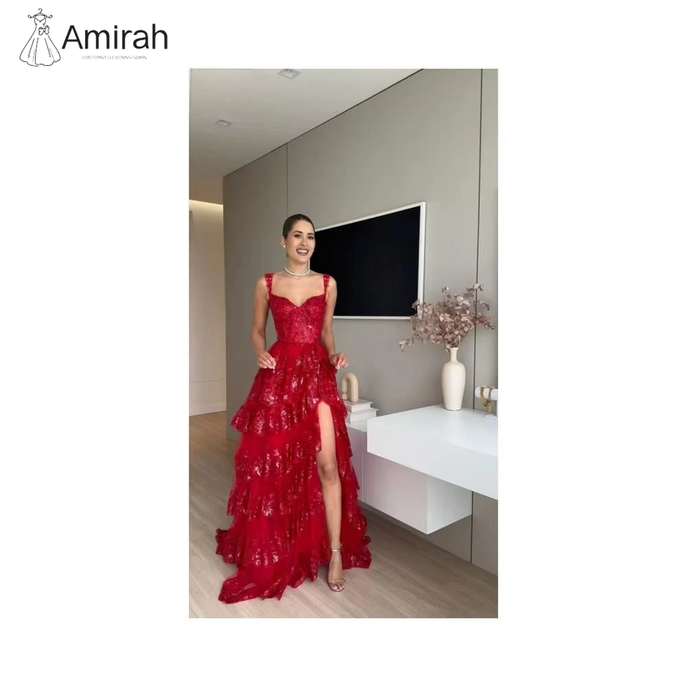

Amirah Red Sequins Women Evening Dress 2025 Custom Made Line A Luxurious Women's Evening Dresses Woman Elegant Off-shoulder Prom