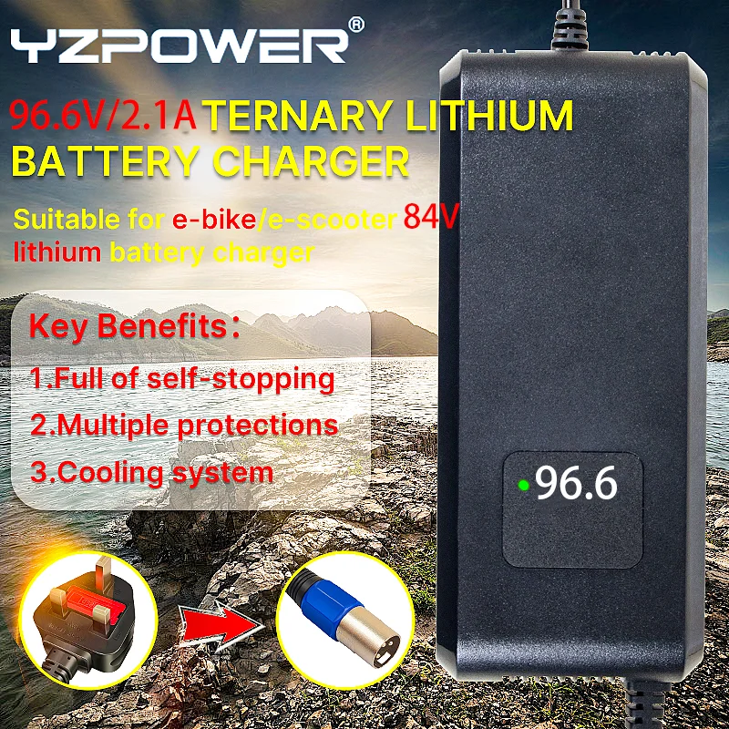 

YZPOWER 96,6 В 2,1 А 23S литий-ионное зарядное устройство с ЖК-дисплеем | Изготовленный на заказ OEM/ODM для электронных транспортных средств 92 В (защита CE/перезарядки)