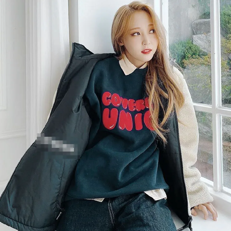 MAMAMOO Wonsik round Ne Long Sve Fce Letter Print Hoodie Spring Autumn Korean Sle Loose Fit Comfortable Cotton Swea...