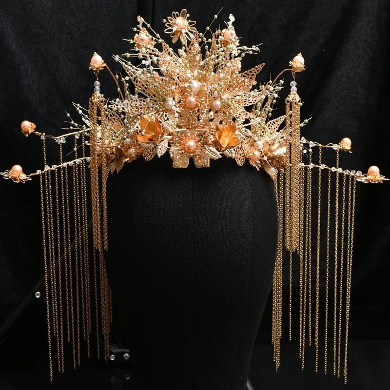Vintage Hair Crown Women Chinese Traditional Jewelry Headdress Women Hanfu Crown Earrings Set Bridal Wedding Hair Accessories image 4