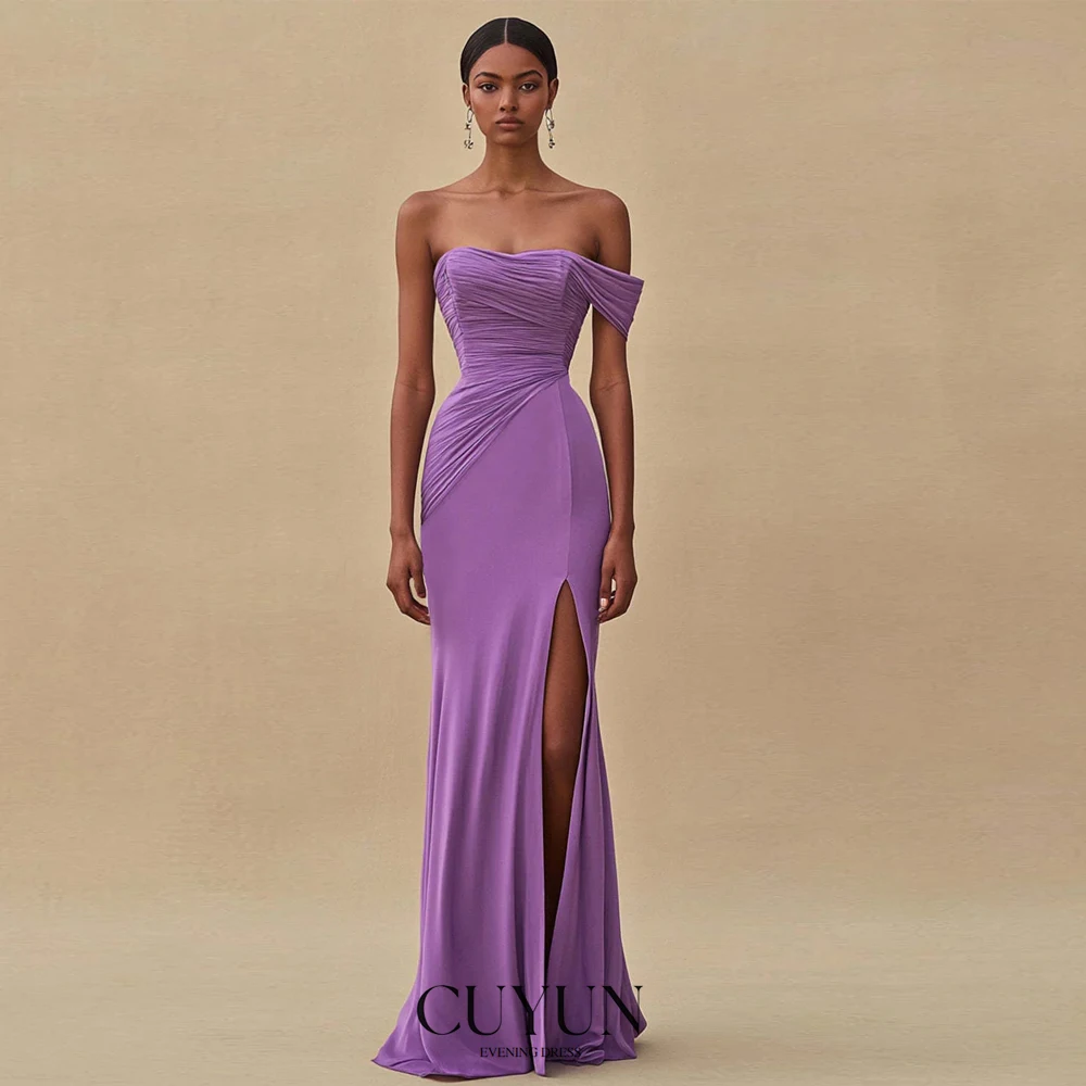 

CUYUN Purple One Shoulder Women Evening Dresses Floor-Length Elegant Side High Slit Party Dress Customized Prom Dresses