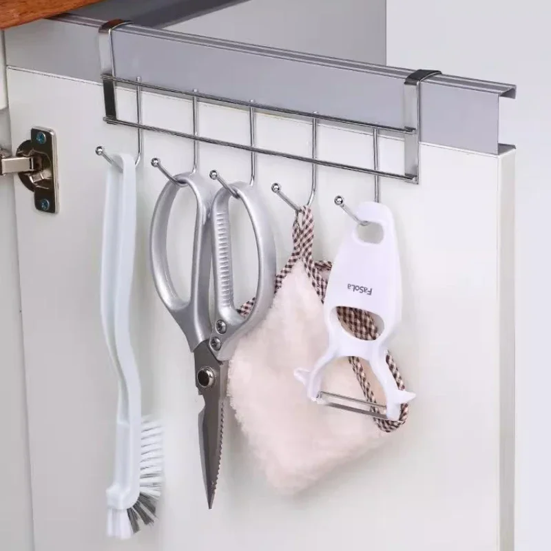 Multi-functional Stainless Steel Hanger Punch-free Kitchen Bathroom Hook Behind Cabinet Door Coat and Hat Hook Debris Organizer