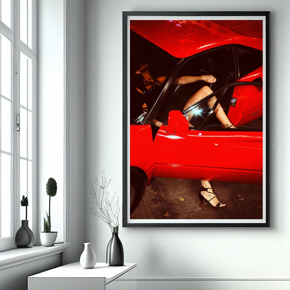 موضة السوبر 911 ملصق عرض السيارات فتاة قماش اللوحة مثير المرأة الجسم جدار الفن الفاخرة سباق جدارية غرفة المعيشة ديكور المنزل