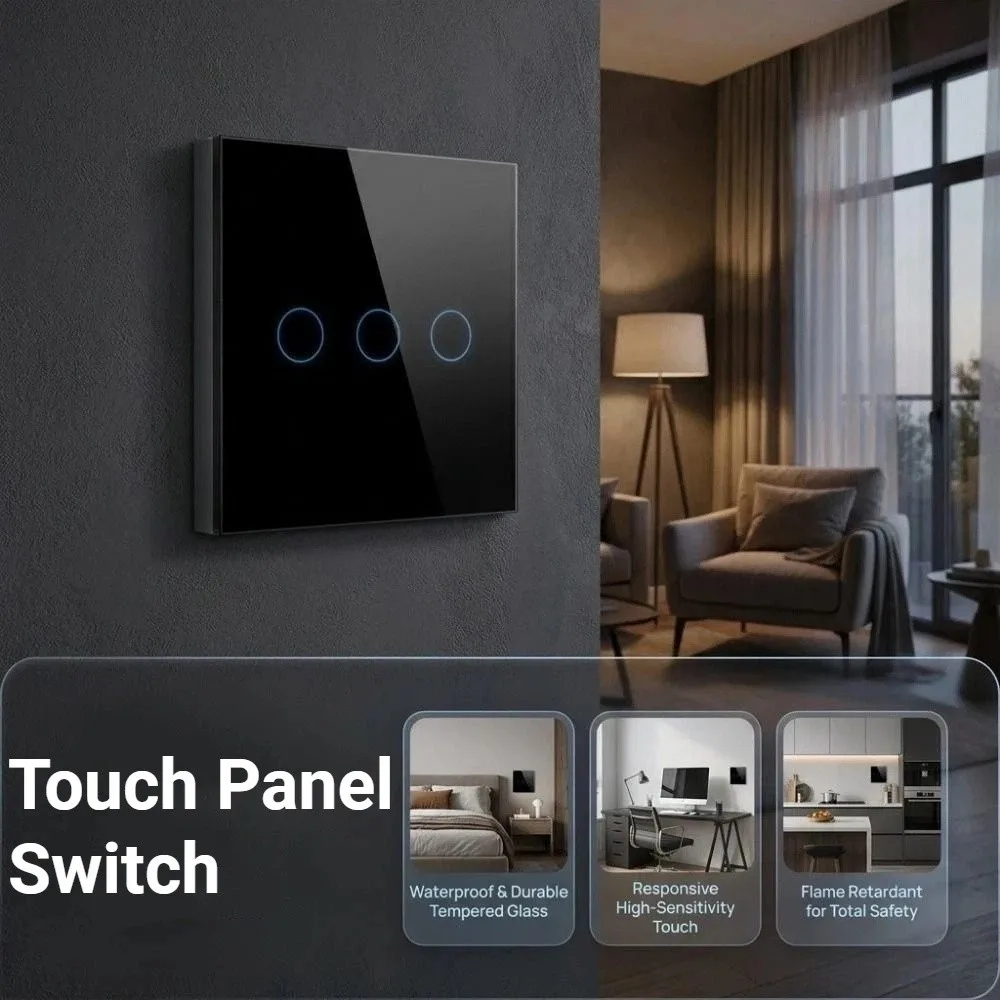 EU Standard Touch Sensor Switch Glass Panel 1/2/3 Gang Smart Switch LED Backlight No Neutral Wire Touch Panel Switch Home Wall