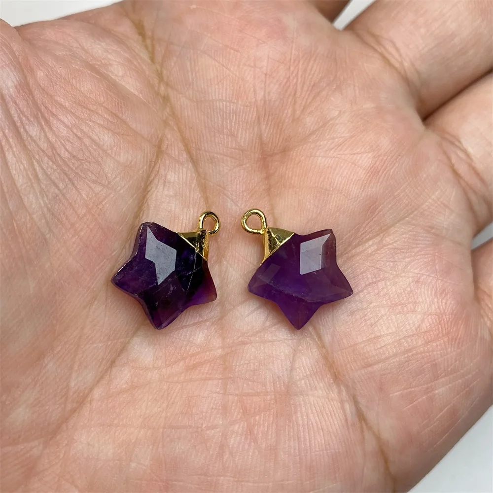 15mm Faceted Star Shape Stone Pendant Labradorite Amethyst Clear Quartzs Charms For Jewelry Making Necklace DIY Accessories 2PCS