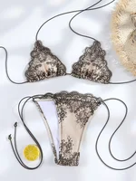 Sexy Hollow Lace Bikinis Patchwork Swimsuit Women Bathing Suits Bandage Swimwear Mujer Beachwear Triangle Bikini Set 4