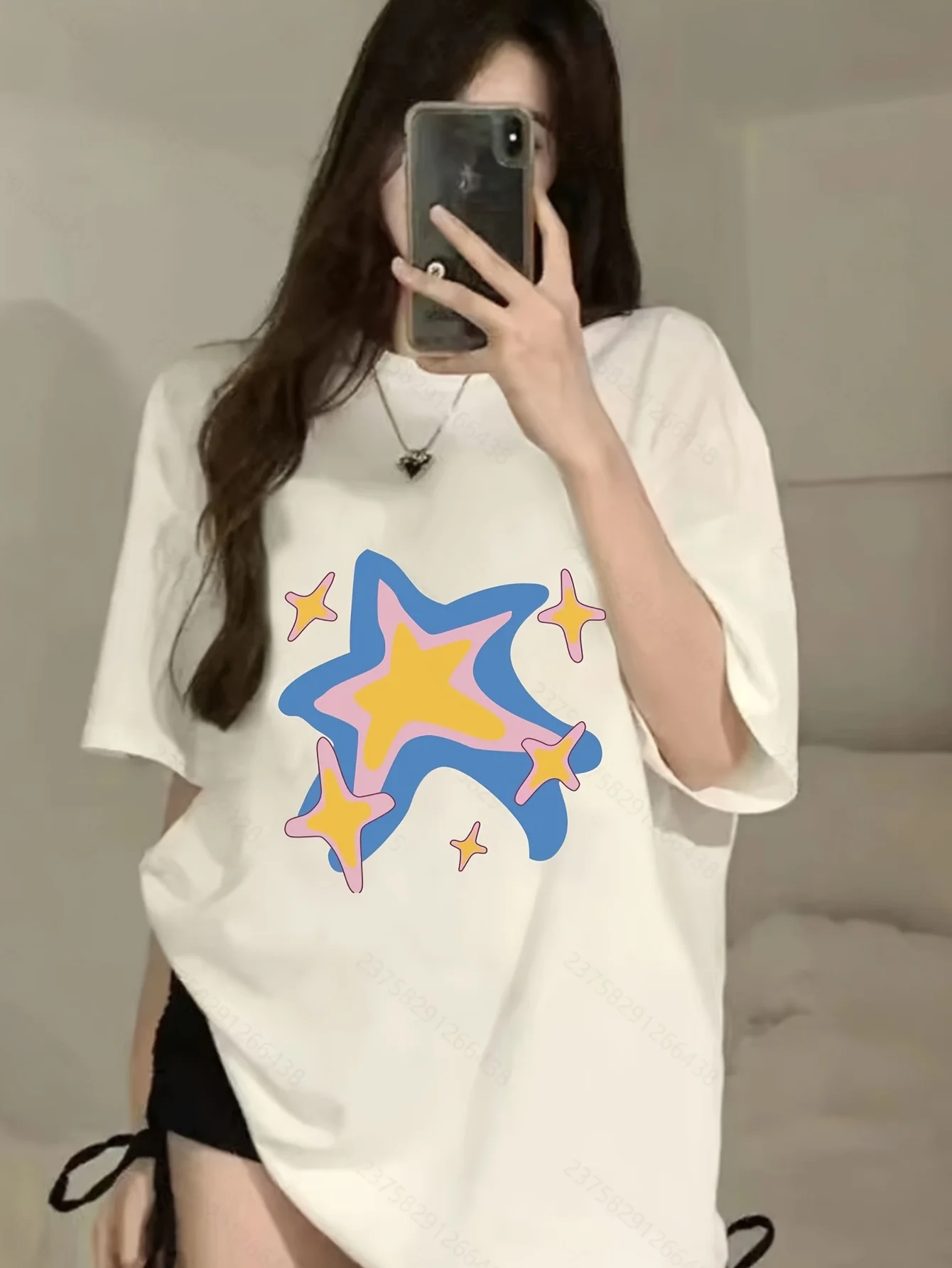 

2025 New Women's Casual T-Shirt with Unique Star Print Short Sleeve Loose Fit Round Neck Summer Collection Breathable Tops