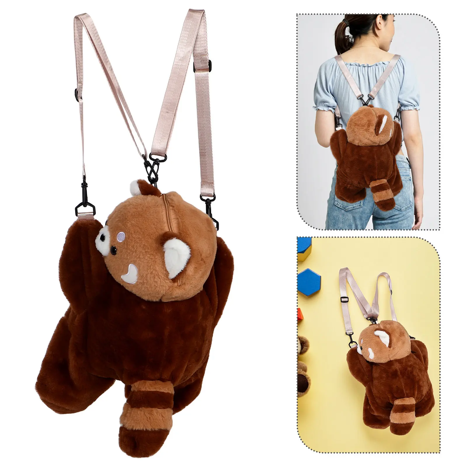 1Set Red Panda Backpack Playful Animal Look Compact Lightweight Large Capacity Versatile Carry School Travel Casual Bag Women