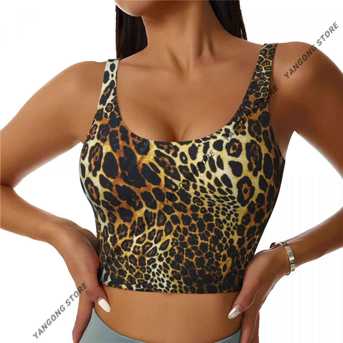 Women Sexy Sports Vest Leopard Skin Background Female Streetwear Sport Lingerie Tee Crop Top