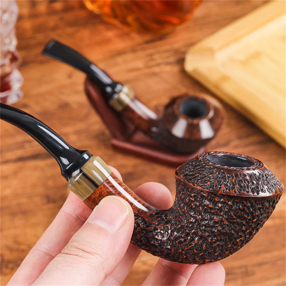 

Bruyere Wood Flying Saucer Pipe For Tobacco 9mm Filter Flue Retro Gentleman Bent Handle Handmade Smoking Pipe With Accessory