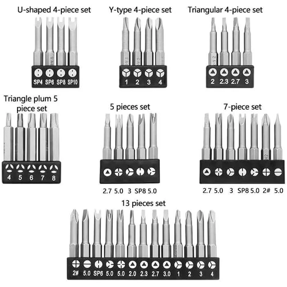 Precision Y U Shaped Triangle Screwdriver Magnetic Bit 1/4in Inner Cross Three Point Security Tip for Power Drill Screwdriver