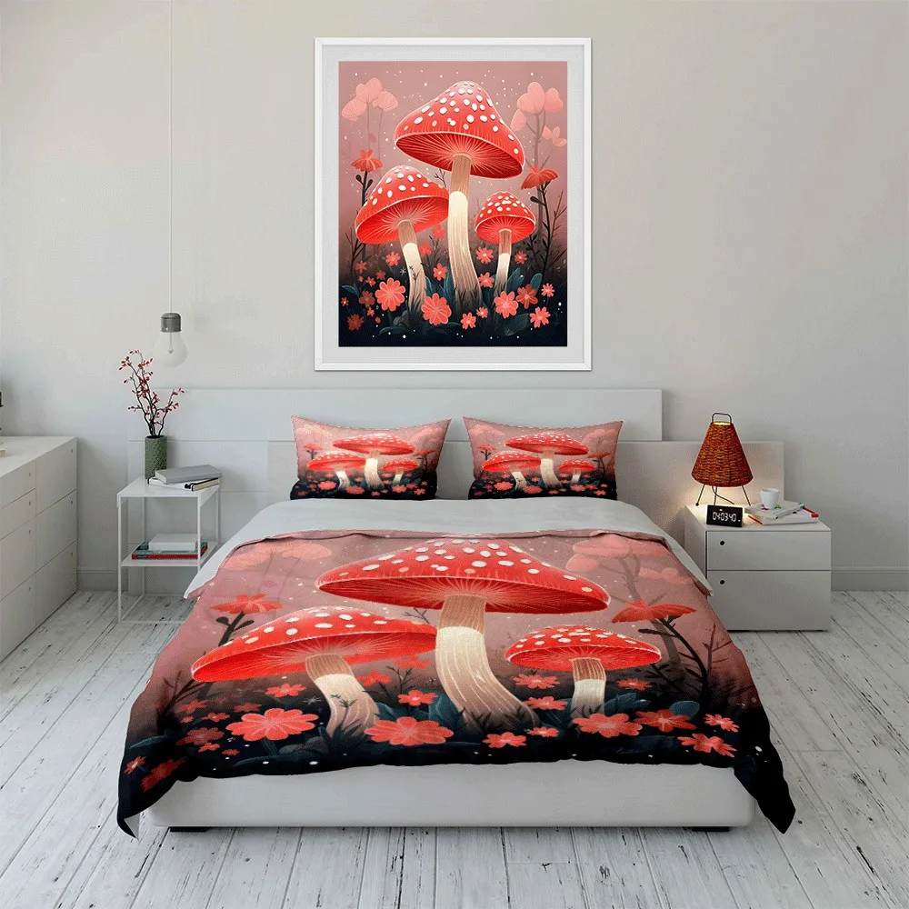 

"Whimsical Mushroom-Inspired Decoration Set" Exquisite three-piece bedding set gift for kids and adults
