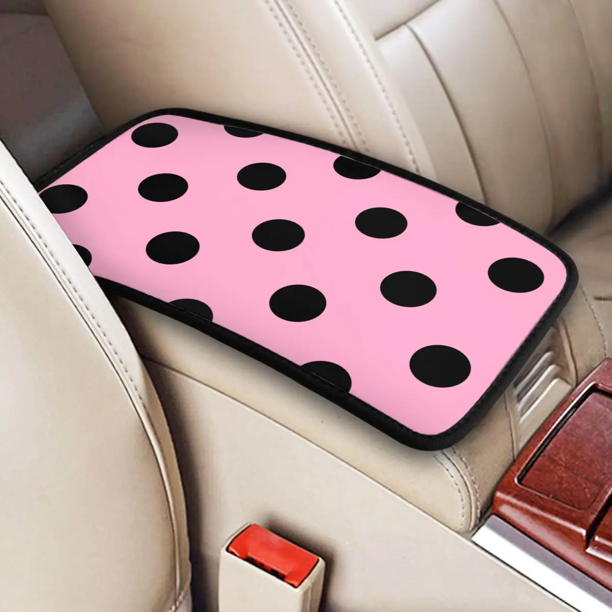 Car Armrest Cover Mat Polka Dot Classic Plaid Center Console Cover Pad Pink Car Accessories