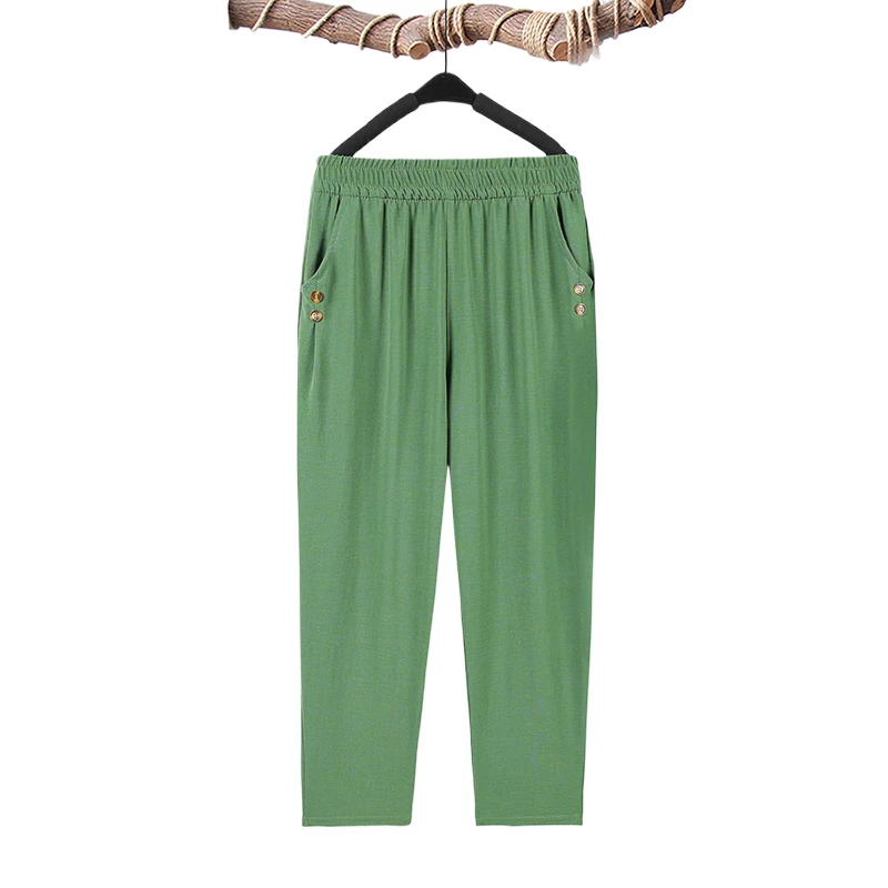 Summer plus size Stretch Harem Pants Mother Thin Summer Baggy Pantalones Women Casual Button High Waist Trousers