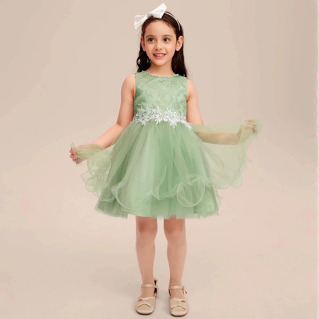 

YZYmanualroom Lace Tulle Flower Girl Dress A-line Scoop Knee-Length 2-15T / Custom Made