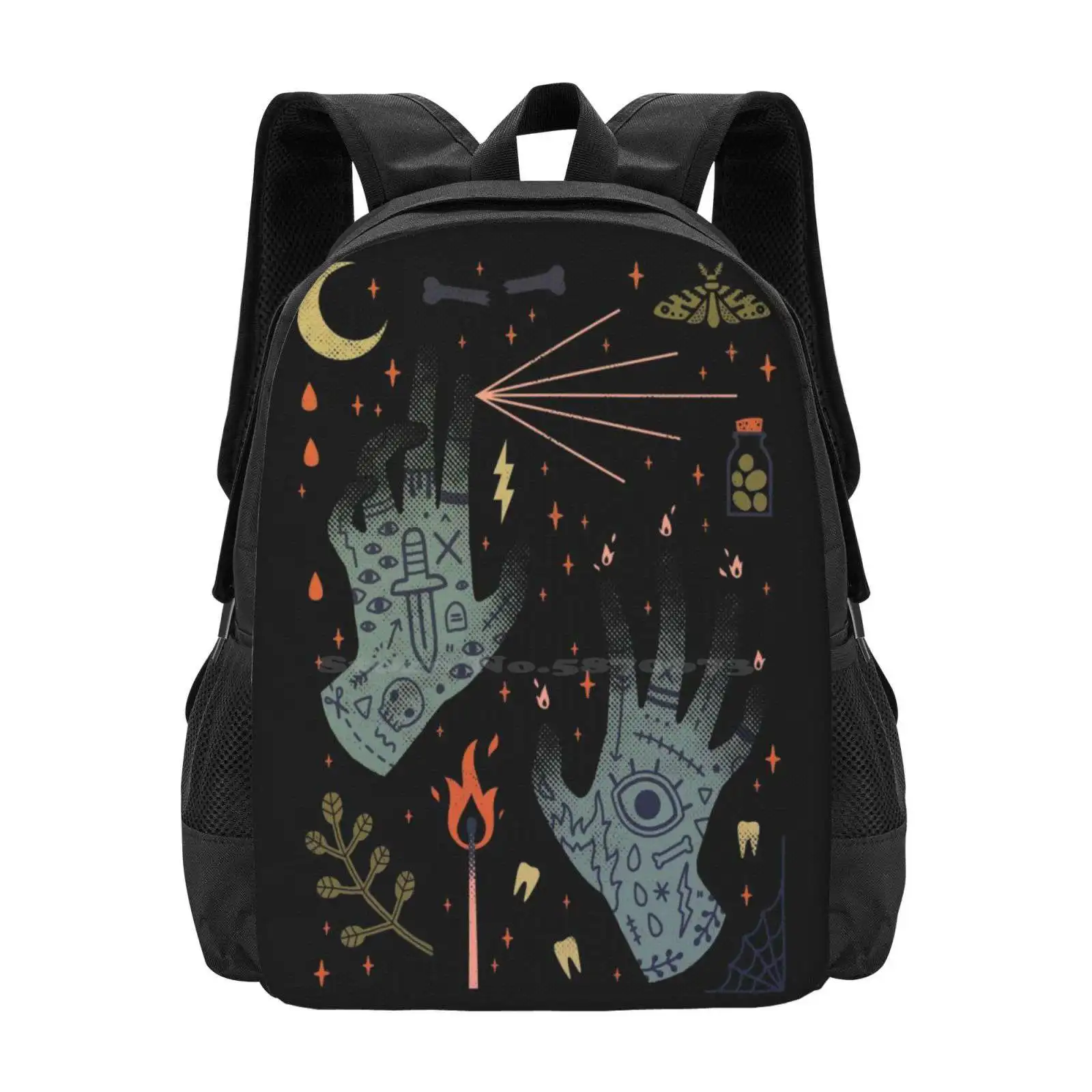 A Curse Upon You! Hot Sale Schoolbag Backpack Fashion Bags Hex Occult Halloween Magic Spell Spooky Hands Witchy