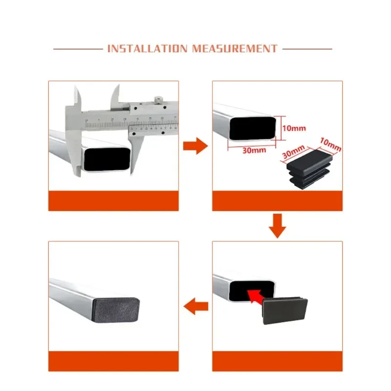 Zwart PE Plastic Vierkante Buis Pijp Plug Rechthoek Blanking Eindkappen Inserts Bung Tafel Stoel Voeten Pad Inserts Voor Stalen Buis Pijp