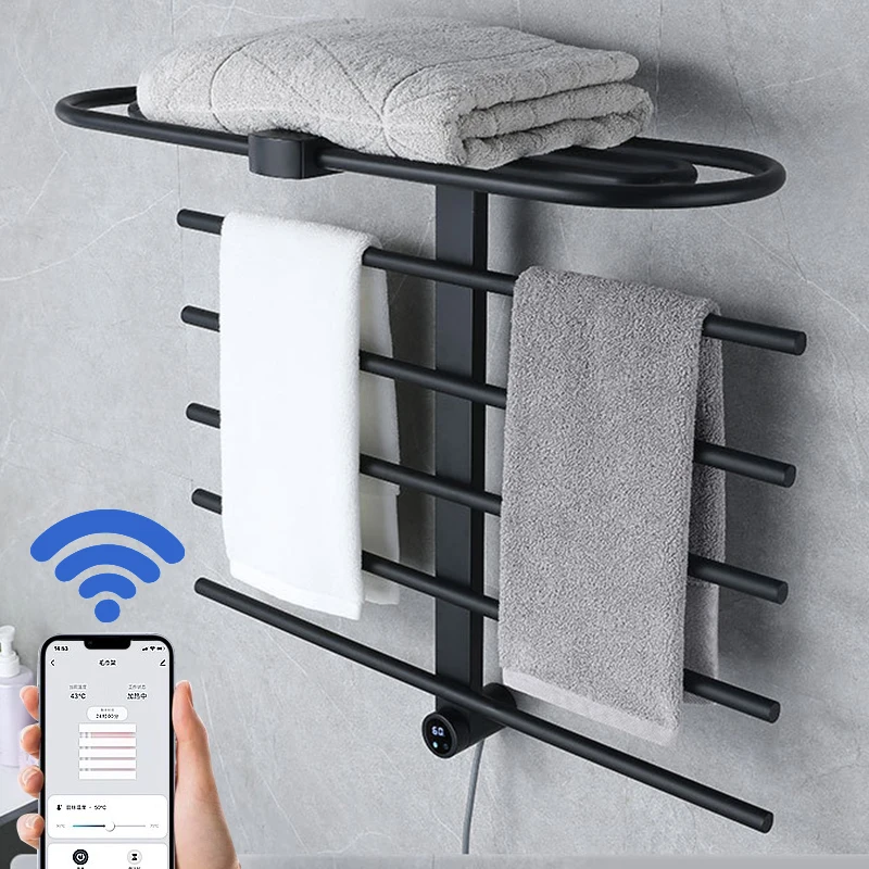 Wall Mount Bathroom Heated Towel Rack, Electric Heated Towel Bar for Bathroom, Hotel Towel Drying Heating Built-in Timer