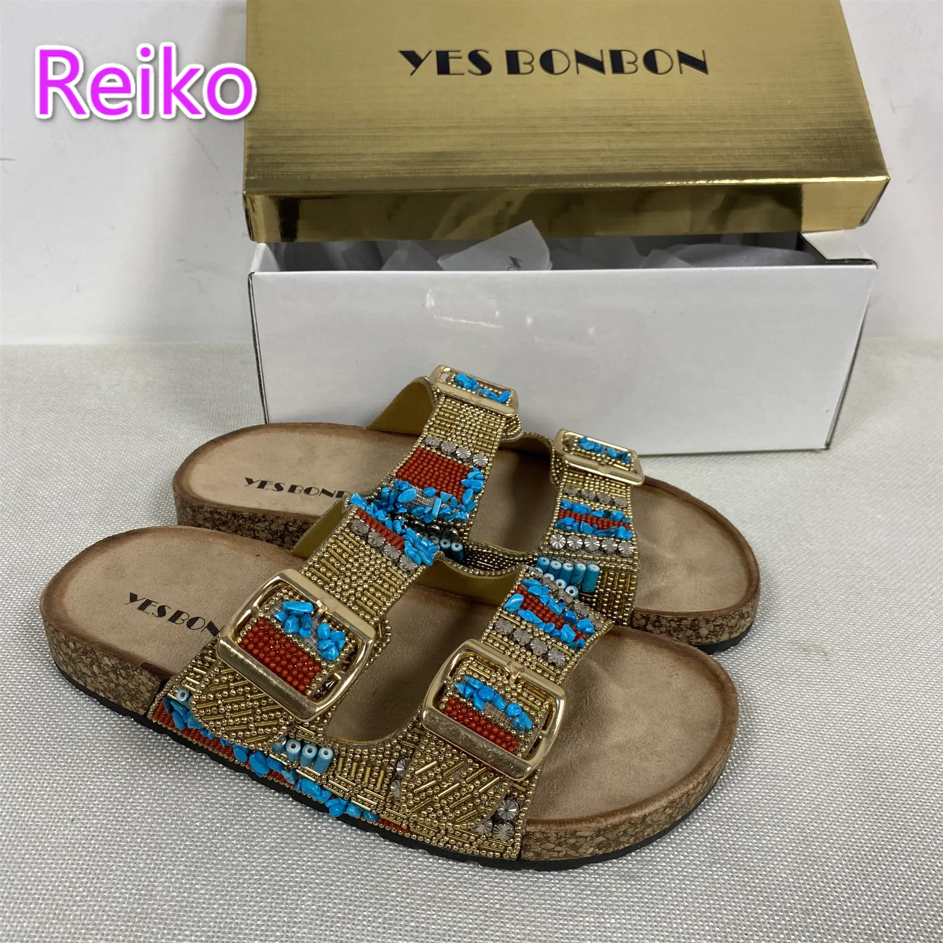 Classic Designer New Retro Ethnic Style Gold Buckle Spot Drill Decorative Hollow Women Slippers Flat Woman 2023 Brand Shoes