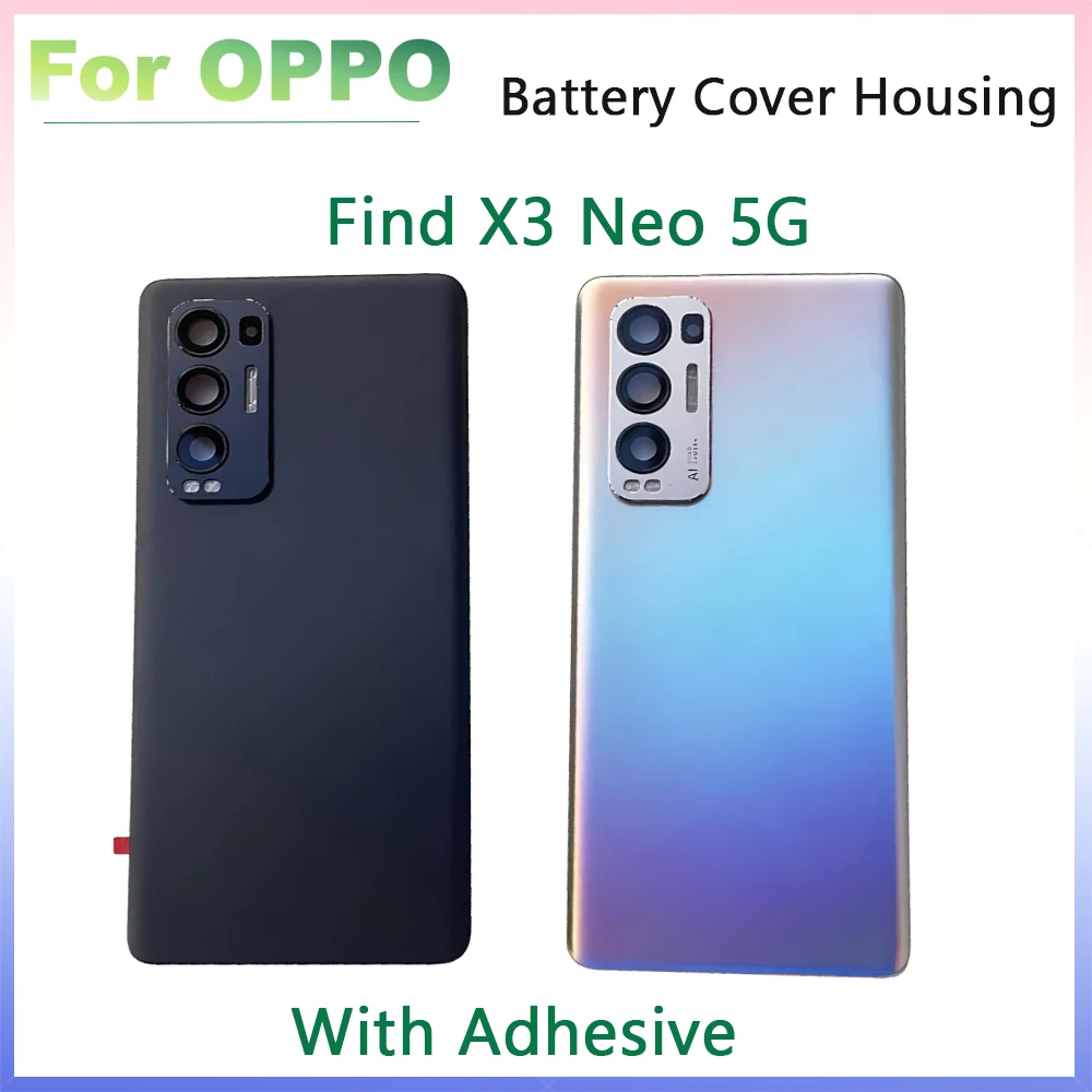 

6.55" Cover Original For OP Find X3 Neo 5G Back Battery Cover Housing Glass Door Rear Case with Camera Glass Lens+Adhesive